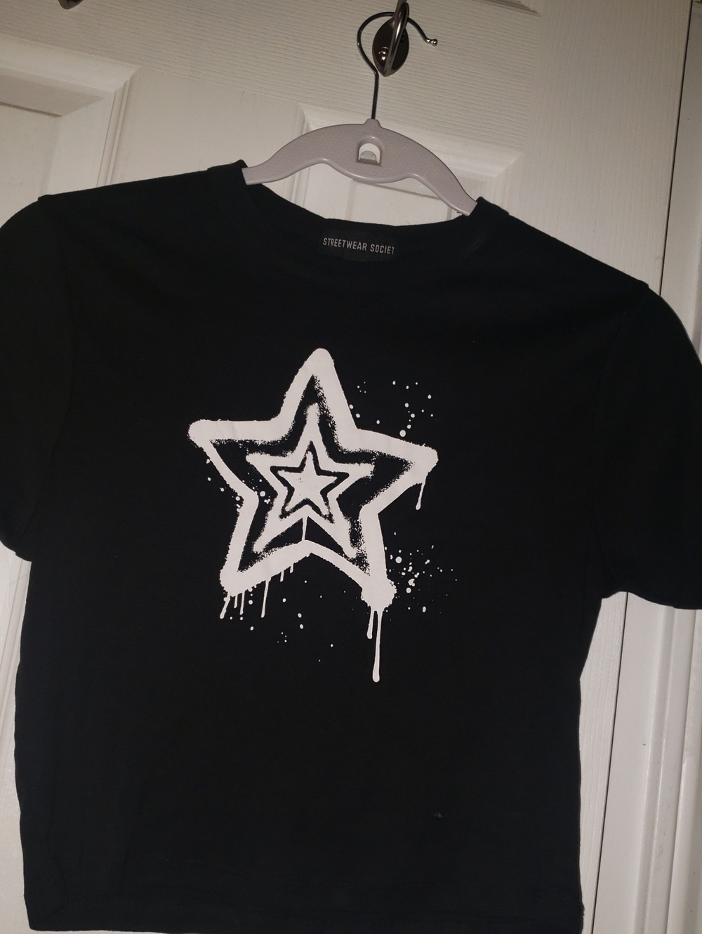 Aritzia Black Tee with White Drip Star Graphic